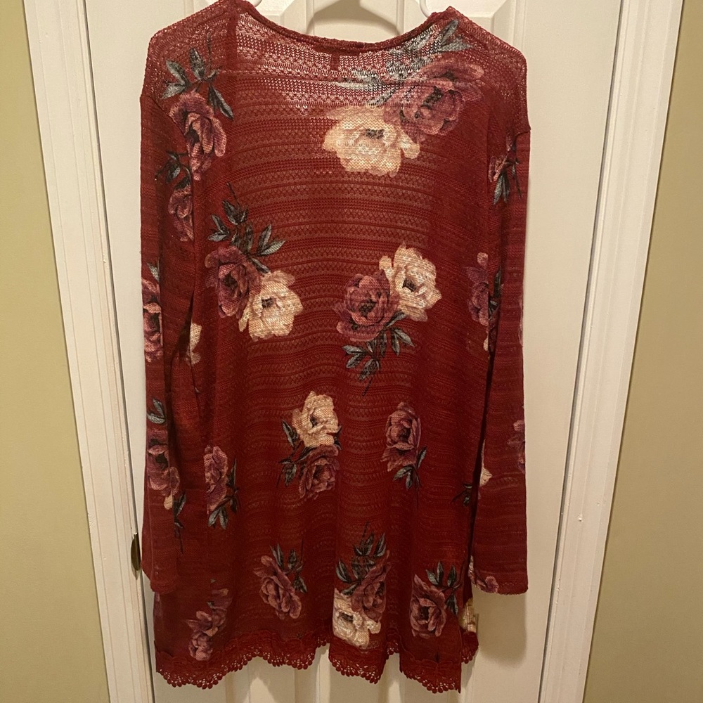 Maroon Floral Cardigan